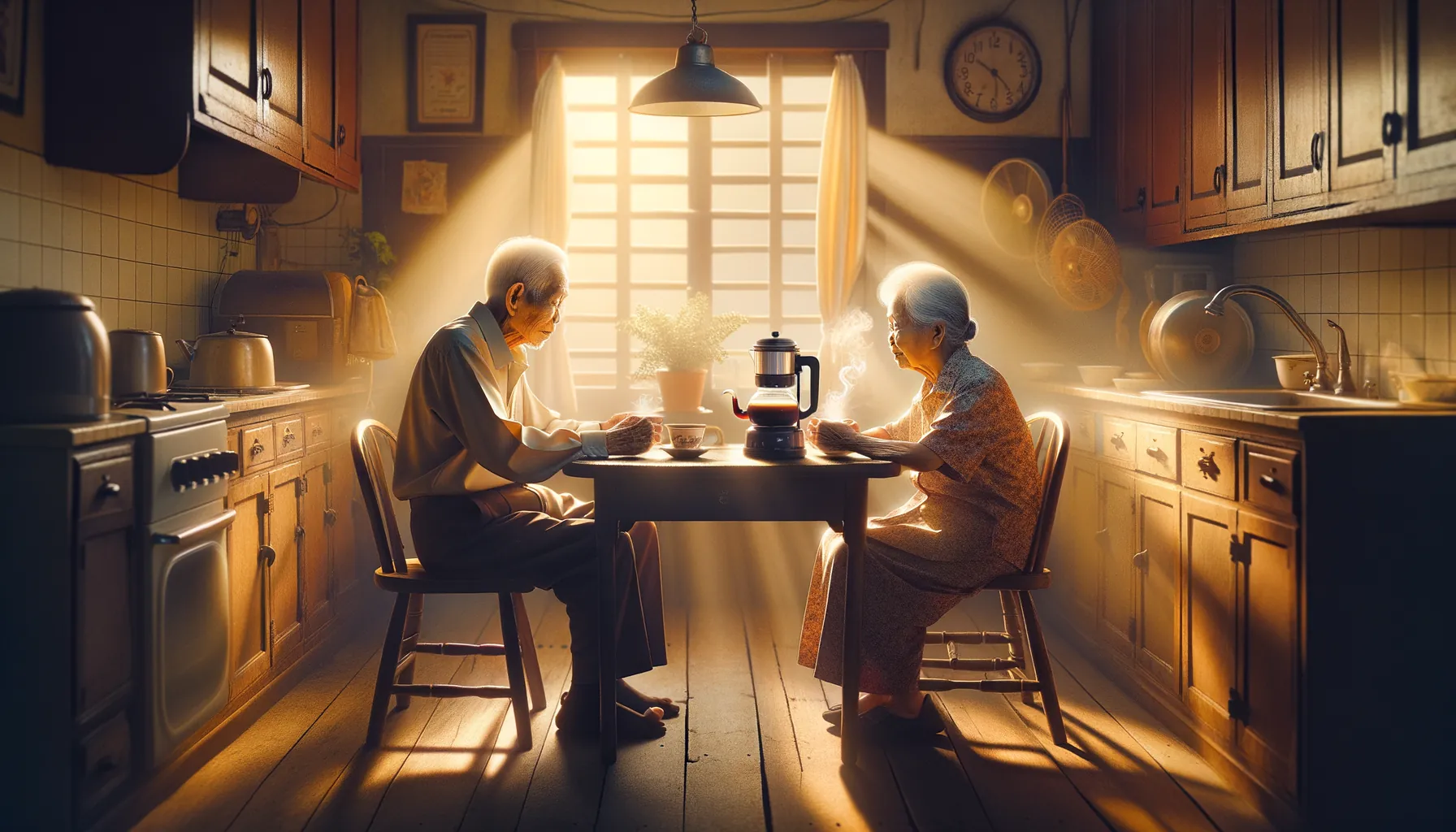 Grandparents at kitchen table, 1960s